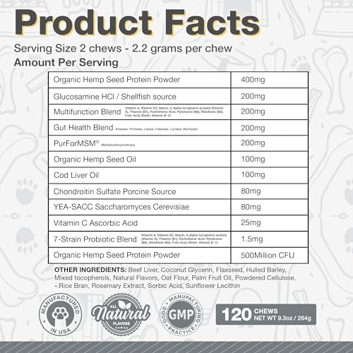 All Natural Multivitamin Soft Chews for Dogs 240ct | Glucosamine Chondroitin for Joint Support with Probiotics for Gut & Immune Health| Mobility and Advanced Wellness Support|4-Month Supply