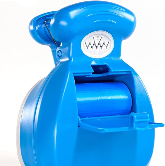 Dog Poop Scoop with Waste Bag Dispenser - BLUE, 10 Refill Bags and Expandable Silicone Body - Compact Portable Design for Easy Storage by Fuzzy Fusion (A Grand Fusion Company) (Blue)