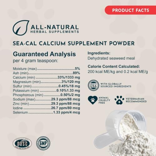 Animal Essentials Sea-Cal - Pure Seaweed Calcium Powder for Dogs with Magnesium, Joint Supplement for Dogs & Cats for Healthy Bones & Teeth, Joint Health, Vegan Icelandic Seaweed Calcium - 8.5 oz