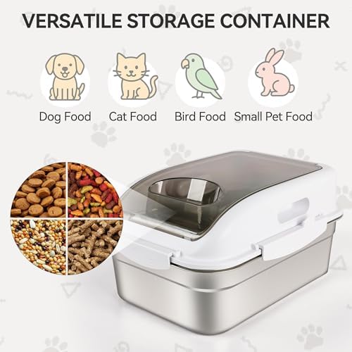 ALL FOR PAWS Stainless Steel Pet Food Storage Container with Airtight Lid & Scoop, Up to 11 Lbs, Stainless Steel, Silver
