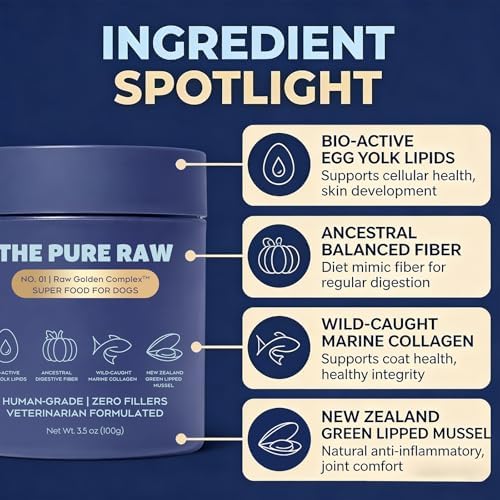 The Pure Raw Human-Grade Superfood for Dogs, Premium Golden Powder Supplement for Dental Health, Skin & Coat, Gut Health, Hip & Joint, Allergies, Immune Support & Digestion - 3.5 oz