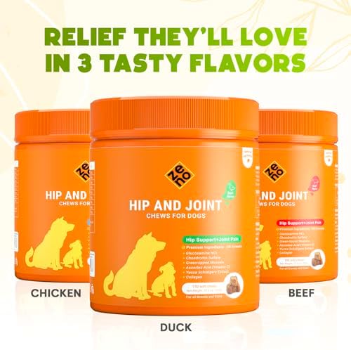 ZENO Glucosamine HCL & Hip and Joint Chews for Dogs - 150 pcs - Advanced Hip and Joint Support for Dogs - with MSM & Green Lipped Mussel - Duck