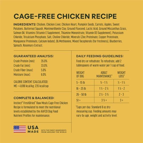 Instinct Freeze Dried Meals, Natural Dog Food, Cage-Free Chicken, 45 oz Bag