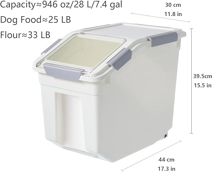 LISM 2 Pack Dog Food Storage Container with Scoop, 2-Pack, 25 LB, White