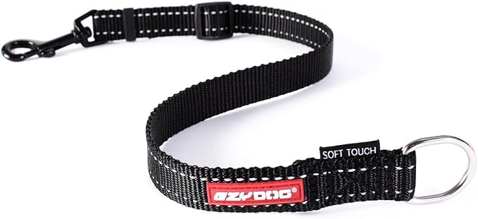 EzyDog Soft Touch Leash Extension, Adjustable from 12" to 36" Inches, Black | Soft Touch Webbing, Tangle Free, Adjustable, Reflective Stitching