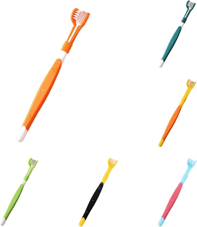 3 Sided Pet Toothbrush for Dogs&Cats, Dog Tooth Brush with Soft Bristles, Easy Teeth Cleaning & Dental Care, Removes Tartar & Bad Breath, Oral Care for Medium & Large Pets (6 Colors)