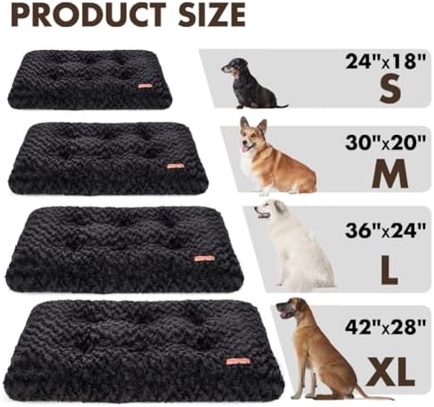 Dog Bed Crate Pad - Rosette Pattern White Velvet Pet Bed Anti-Slip Comfy Kennel Pad for Crates Rosette Black L