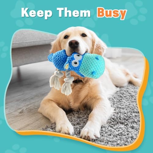TOOPTATE Hippo Squeaky Dog Toy, Blue, Large | Cute Plush Design, Rope Legs for Tugging, Helps Keep Dogs Busy, Suitable for Small, Medium, and Large Dogs