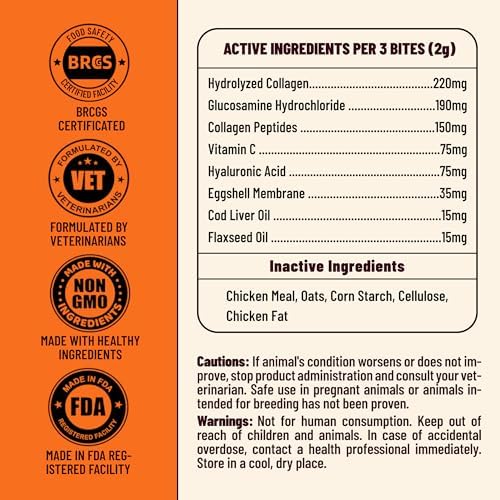 330 Bites Collagen Chews - Dogs Vitamins and Supplements 7.76oz | Dog Joint Supplement with Hydrolyzed Collagen, Glucosamine,Vitamin C & Hyaluronic Acid for Dogs - Joint, Skin & Coat Health