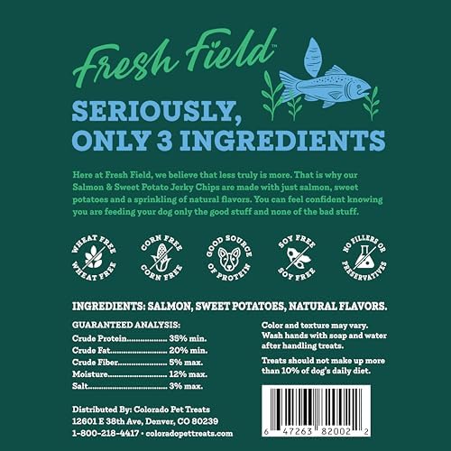 Fresh Field Salmon & Sweet Potato Jerky Chips, 14 oz – All-Natural Dog Treats, USA Made, Omega-3 Rich, Supports Health (Pack of 2)