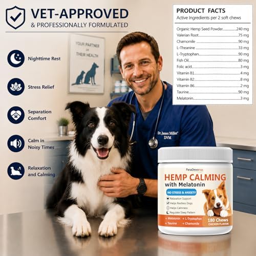 Calming Chews for Dogs with Melatonin Dog Anxiety Chews Supplements for Dog Thunder Barking, 180 Chews