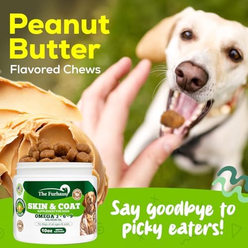 Omega 3 Allergy Immune Bites for Dogs – 10 Oz Dog Supplement with Salmon Oil, Vegetable Blend – Peanut Butter Flavored Dog Allergy Relief Supplements for Itchy Skin