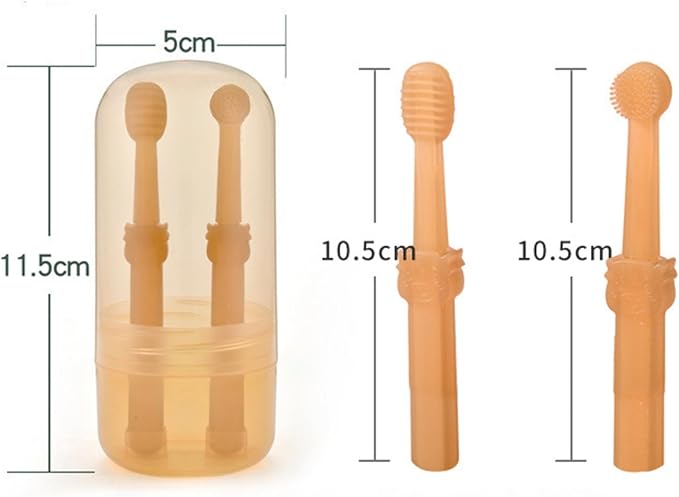 Small Pet Toothbrush Kit with Storage Box, Soft Silicone Double-Sided Dog Toothbrush, Cat Toothbrush for Pet Tooth Brushing (2 Pack) Orange Sets