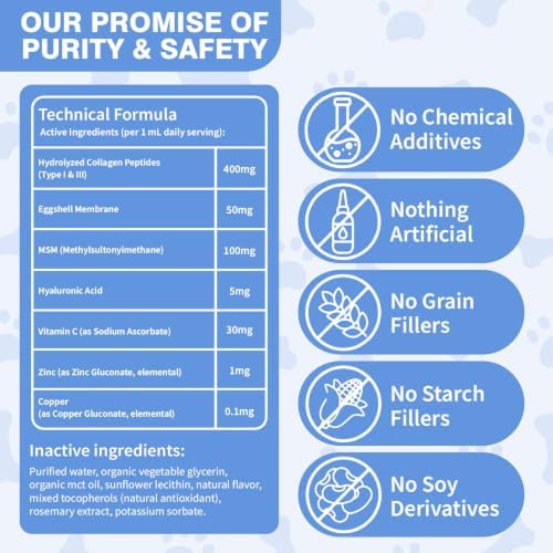 Premium Liquid Collagen for Dogs - Promotes a Glossy Coat, Hip & Joint Flexibility - Easy-Absorb Hydrolyzed Collagen Peptides with Eggshell Membrane - 2 fl oz