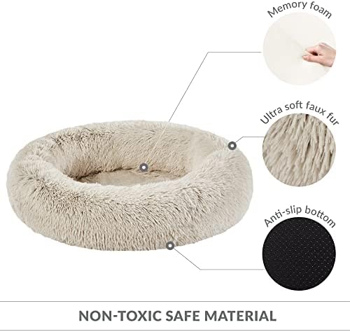 Friends Forever Serena Calming Donut Dog Bed, Medium, Serena Tan, 30"x23"x6.5"