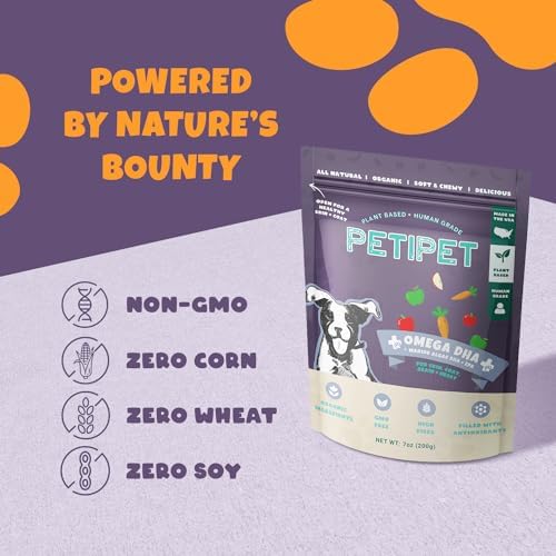 Petipet Omega 3 for Dogs - Skin, Coat, Brain & Heart Health Supplement- For Dry, Itchy, or Flaky Skin - Allergies and Itch Relief Soft & Chewy Chews - DHA and EPA Omega 3 Fatty Acids from Marine Algae