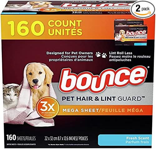 tmp Bounce Fresh Scent Pet Hair and Lint Guard Mega Dryer Sheets 2 Pack of 80 each (160 Count Total) 003-07-0359