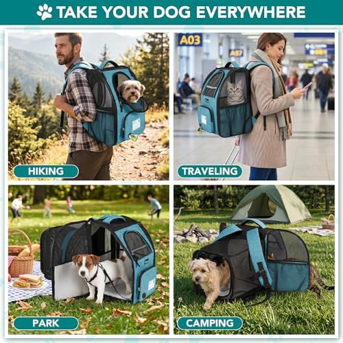 PetAmi Expandable Dog Backpack Carrier, Top Window & Multi-Entry, Up to 18 lbs, Teal Blue