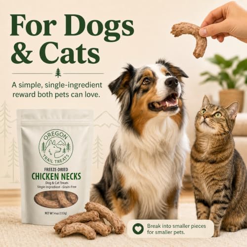 Oregon Trail Treats Freeze-Dried Chicken Necks Dog Treats - Single Ingredient 4 oz