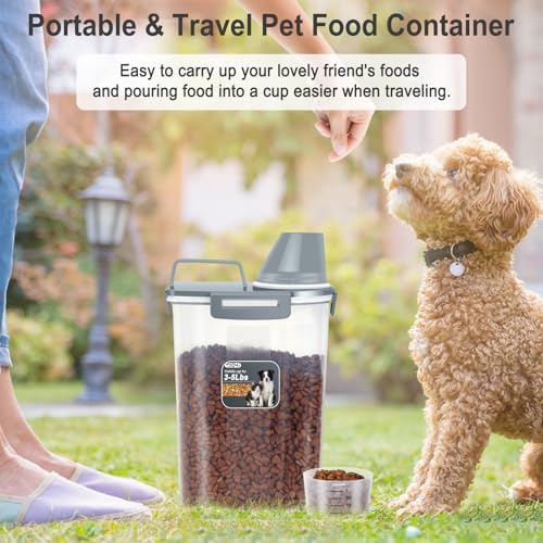 Dog Cat Food Storage Container with Cup (Dark Gray, 2.5L)
