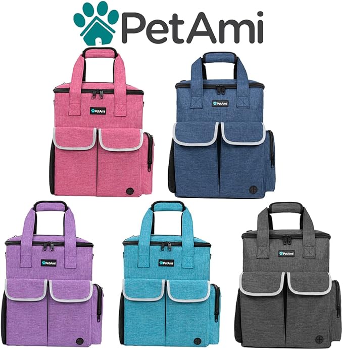 PetAmi Dog Travel Bag Organizer with Food Containers & Bowls, Teal Blue