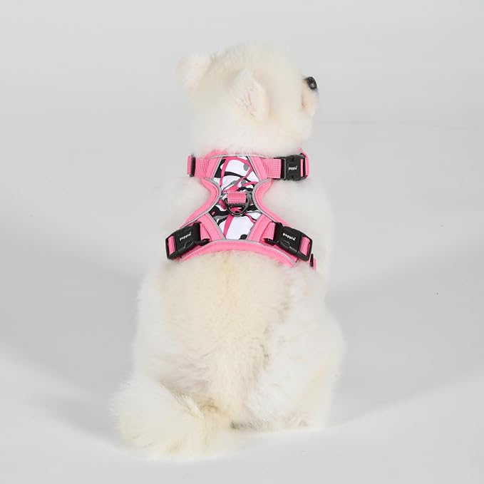 Puppia Abstract Dog Harness H Sturdy Adjustable Neck and Chest Reflective Paint Pattern Front and Back D-Ring for Small and Medium Dogs, Pink, Large