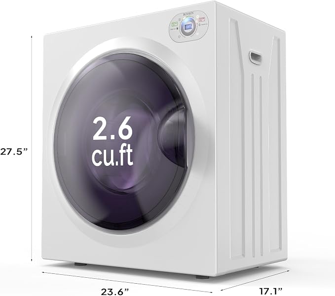 ROVSUN 2.6 Cu.Ft Portable Clothes Dryer, 1400W Fast Drying Front Load Tumble Laundry Dryer with Stainless Steel Tub & LCD Control Panel Six-Mode for Apartment, Home, Dorm