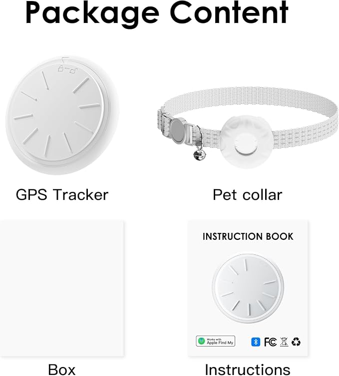 Cat Tracker with Cat Tracker Collar, Mini GPS Tracker, Lightweight Pet Trackers, No Subscription No SIM Card Required, Trackers Finder Tag for Vehicles, Pets, Kids, Longer Battery Life, White