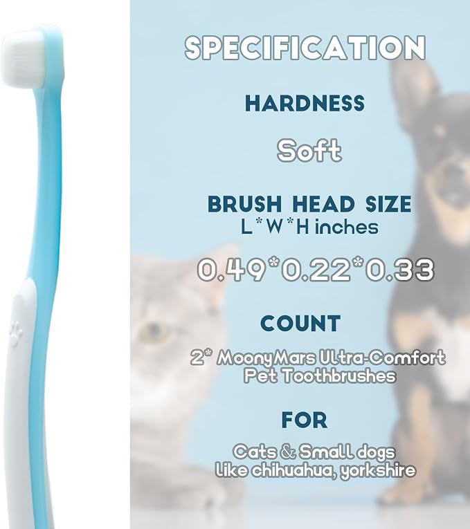 Small Dog Toothbrush, Cat & Puppy Tooth Brushing Kit, Ultra Soft & Mini Head Tooth Brush for Kitten & Tiny Pet, Doggy Toothbrushes Deep Dental Teeth Cleaning, Soft Bristles, 2 PCS - Blue