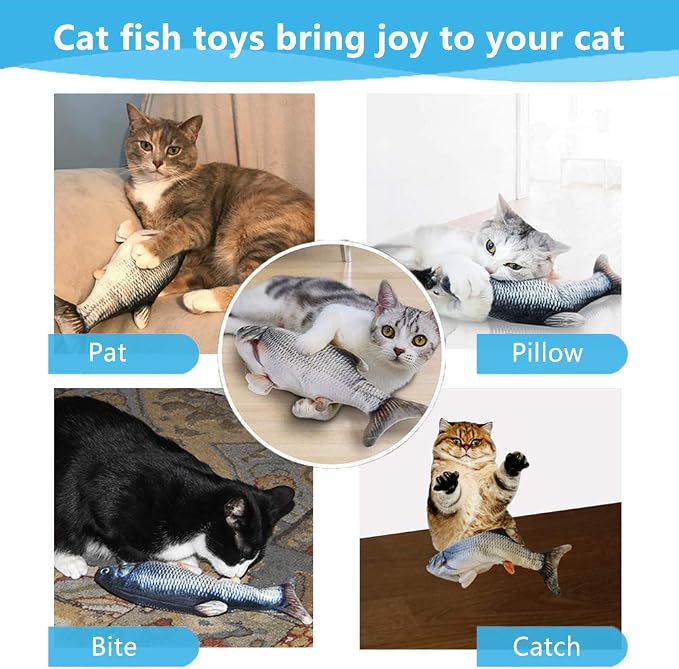 Tocirelo Cat Toys Flopping Fish with Catnip, Moving Interactive Cat Toy | Cat Toy for Bored Indoor Cats, Kitten Kicker Floppy Dog Toy, 11" Electric Realistic Plush Wiggle Fish for Kitty Exercise