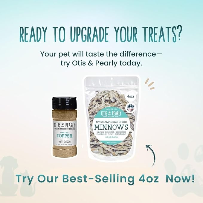 Otis & Pearly Freeze Dried Minnow Dog Treats - Single Ingredient, Made in USA - Healthy Protein Treat for Small, Medium, Large Breeds, Cats (4 oz)