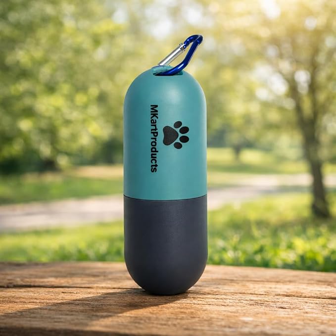 Portable Dog Poop Bag Dispenser with LED Flashlight, Refillable Waste Bag Holder with Carabiner Clip (Dark Gray)