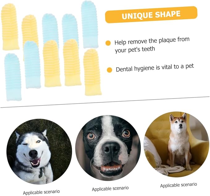 Kisangel 10 Pcs Dog Finger Toothbrush Set for Large Dogs Soft Silicone Pet Toothbrushes in Yellow and Light Blue Oral Cleaning for Puppy