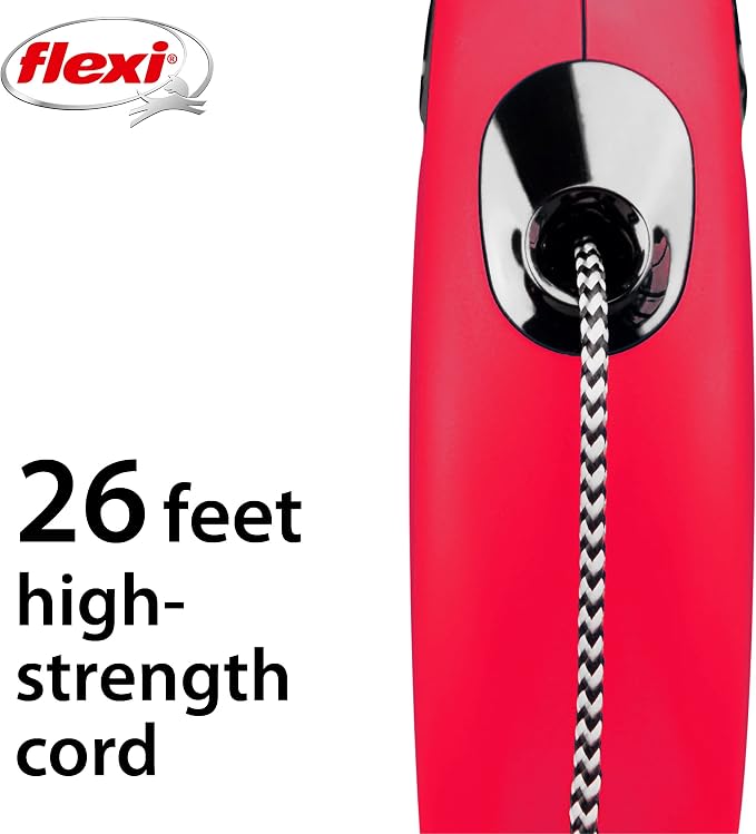 FLEXI® Classic Cord Retractable Dog Leash, Medium, 16 ft - Red | German engineered, original flexi leash, durable quality for dogs up to 44 lbs, tangle-free, walking, reliable brake system