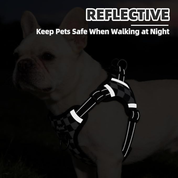 PUPTECK Dog Harness Small Sized Dog, Step in Adjustable Reflective Dog Vest Harness Escape Proof, No Pull Soft Padded Harness Easy Control, Checkered, M