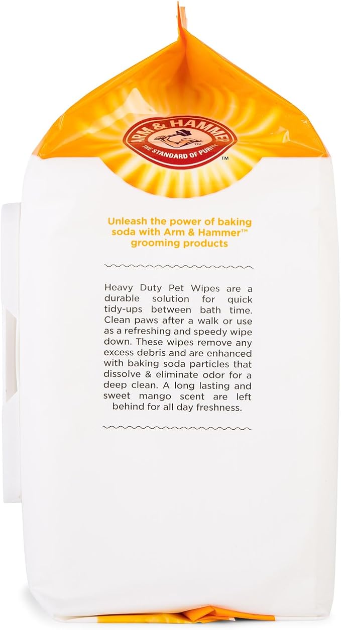 Arm & Hammer for Pets Heavy Duty Multipurpose Dog Wipes, Paw and Butt Wipes for Dogs to Help Clean Deodorize and Freshen Coat and Skin Between Baths, Mango Scent, 100 Count - 3 Pack