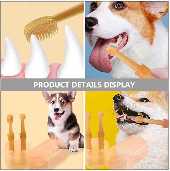 Abaodam PET Toothbrush Set for Dogs and Cats Portable Silicone Toothbrushes with Plaque Removal Features for Oral Care