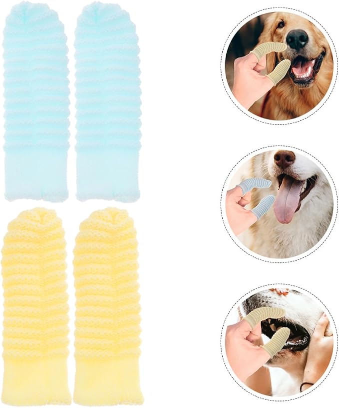 Alipis 12pcs Dog Finger Toothbrushes for Large Dogs Soft Polyester Material Washable Dental Care Brushes in Yellow and Sky Blue Suitable for Puppy Teeth Cleaning