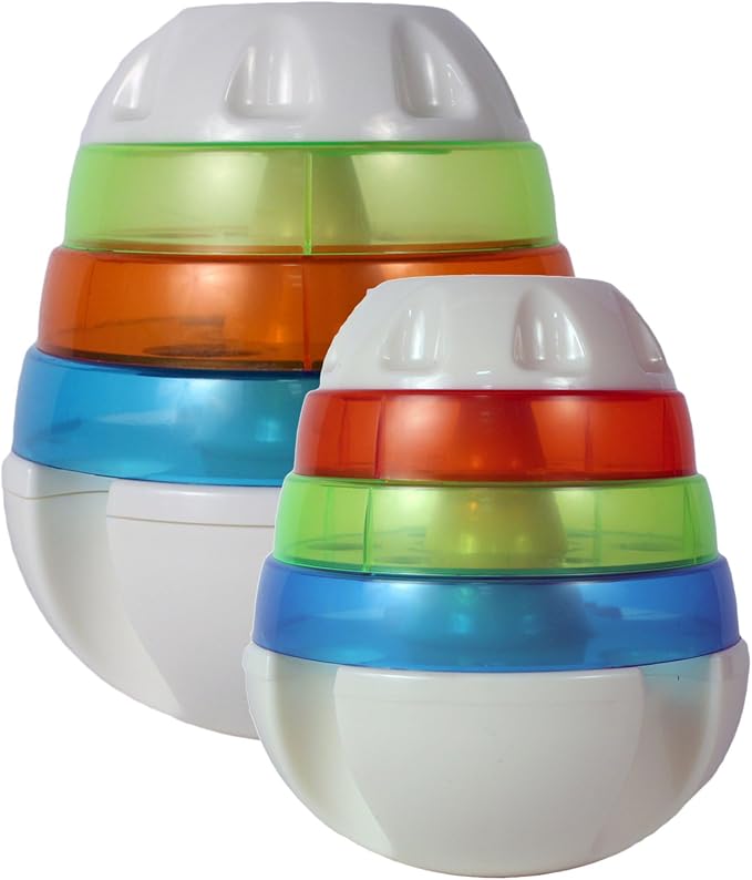 JW Pet Treat Tower Toy for Pets, White with Colored Rings, Small | Rings in Blue, Orange and Green