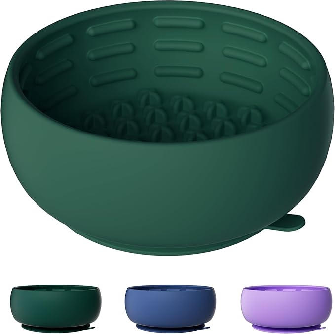 Deep Green Slow Feeder Dog Bowl for Large Breed & Puppies - Prevents Bloat & Improves Digestion - Non-Slip Dog Puzzle Toy with Suction, Made of Food-Grade Silicone(Only for Small Dogs)