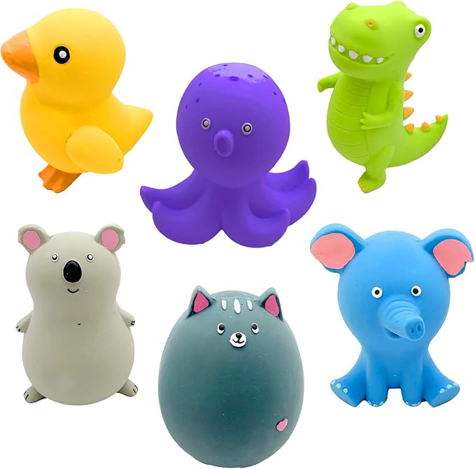 Jalousie 4 Inch Latex Dog Squeaky Toys, Soft Rubber Chew Toy, Animal Ball for Puppy Small Medium Pets (5 Pack)