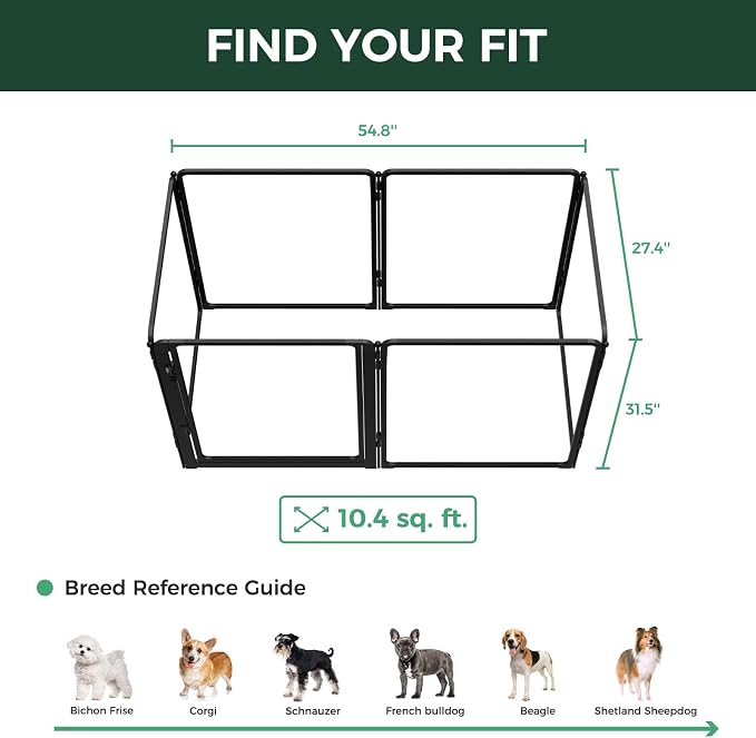 FXW AuraSpace Pro Acrylic Indoor Dog Playpen, Heavy-Duty with Metal Frame, 32" Height 6 Panels for Small and Medium Dogs, Black│Patented