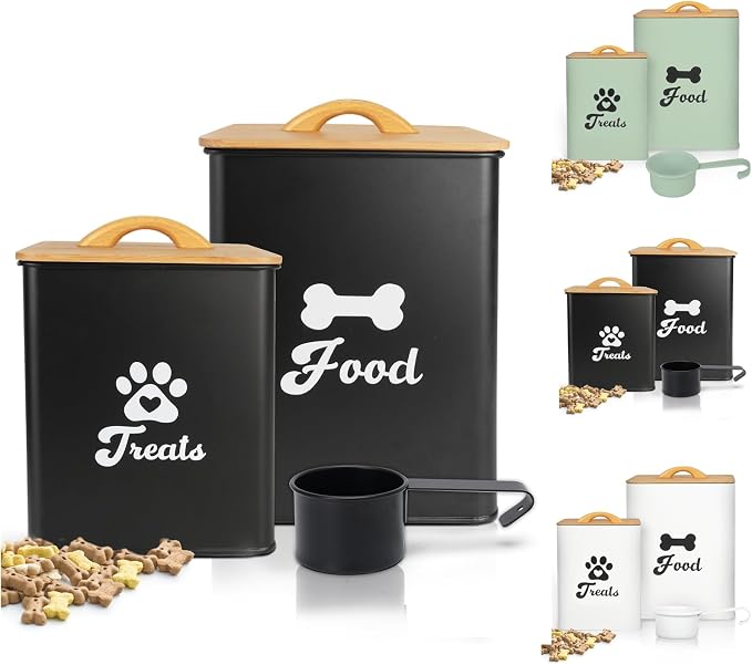 Dog Treat Container 2PCS, 2-Pack, 3Lbs, Bamboo, Black