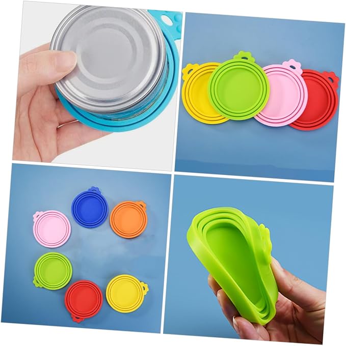 Ciieeo 6pcs Silicone Can Covers for Dog and Cat Food Dishwasher Safe Lids in Colors Yellow Orange Green Red Airtight Seal to Maintain Freshness and