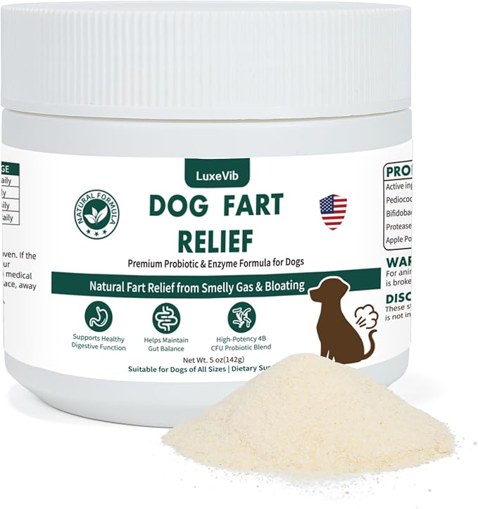Dog Fart Remedy with 4B CFU Pediococcus Acidilactici Probiotics & Digestive Enzymes, Helps Reduce Smelly Gas & Bloating, Supports Dog Gut Health & Digestive Balance, Powder for Dogs ā 5 oz