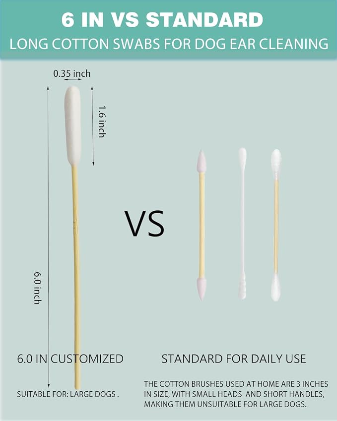 Dog Ear Cleaning Swabs, 200 Count, 6 Inch Extra Long
