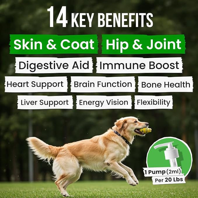 Fish Oil for Dogs & Cats - Natural Omega-3 - Skin & Coat Support - Liquid Food Supplement for Pets - Natural EPA + DHA Fatty Acids for Joint Function, Immune & Heart Health - 8 fl oz Tuna & Krill