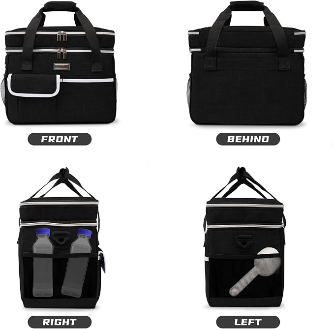 BAGLHER Dog Travel Bag, Double-Layer, with Food Containers & Bowls, Black