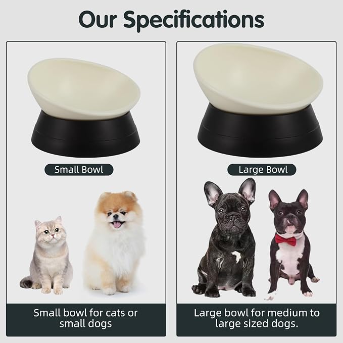 Bulldog Bowl Anti-Slip Dog Cat Dish Detachable Rubber Dog Bowl Pet Sterile Tilted Pet Feeder Slope Base (Black, 2 Cup (Small/Medium Dog))
