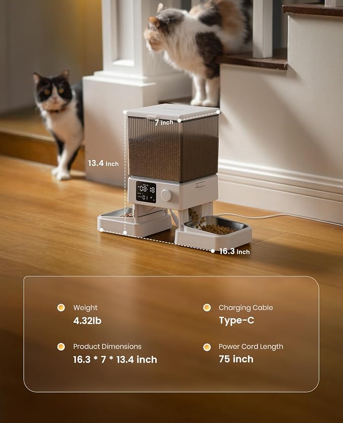oneisall Automatic Cat Feeder for 2 Cats, 20 Cups/5L Automatic Cat Food Dispenser for Small Pets Indoor, Timed Cat Feeder for Dry Food(White)